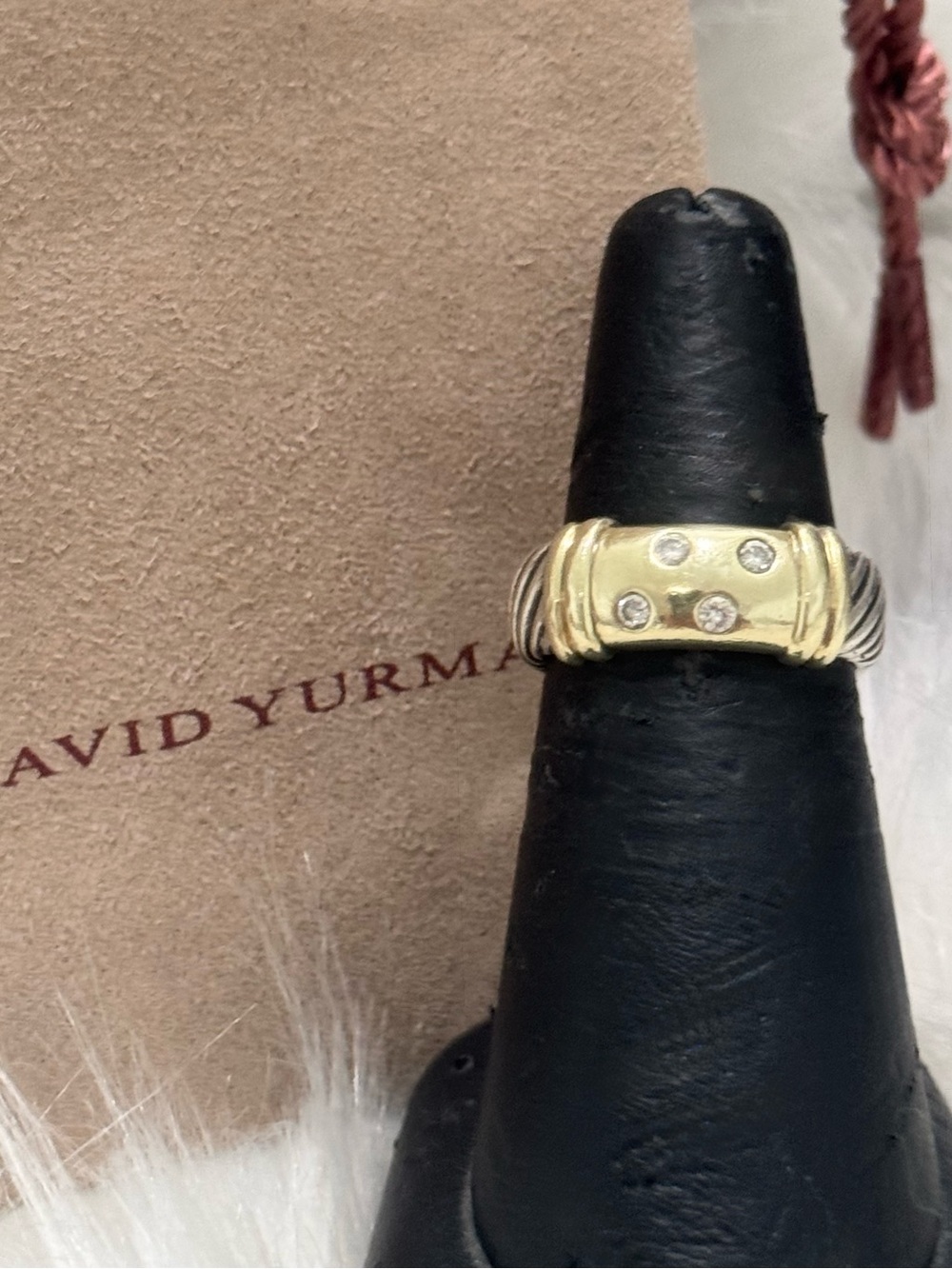 David Yurman .925 14K Gold Four (4) Diamond Metro Cable Ring Sz 6 - Picture 2 of 12